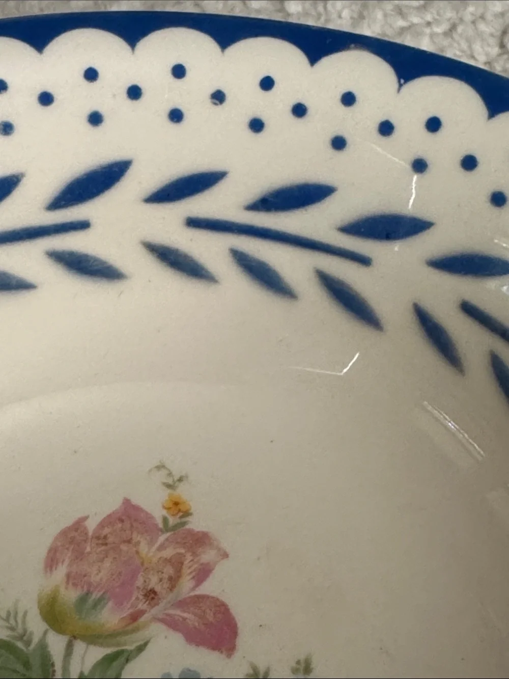 9.5” Homer Laughlin Serving Bowl with Flowers Blue Trim